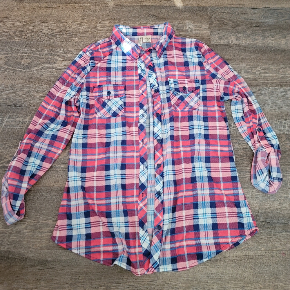 Passport Pink Blue White Plaid Button-Down Shirt